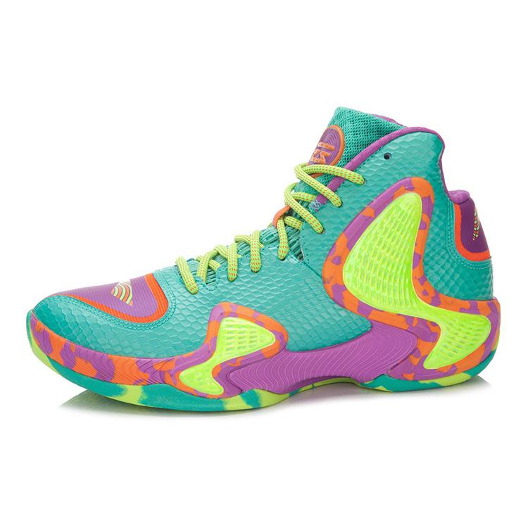 Li Ning Shadow 1 Облачная амортизация Скользкая подошва Поддержка средней высоты Баскетбольные кроссовки Мужские Зеленый Желтый Фиолетовый ABAL001-1