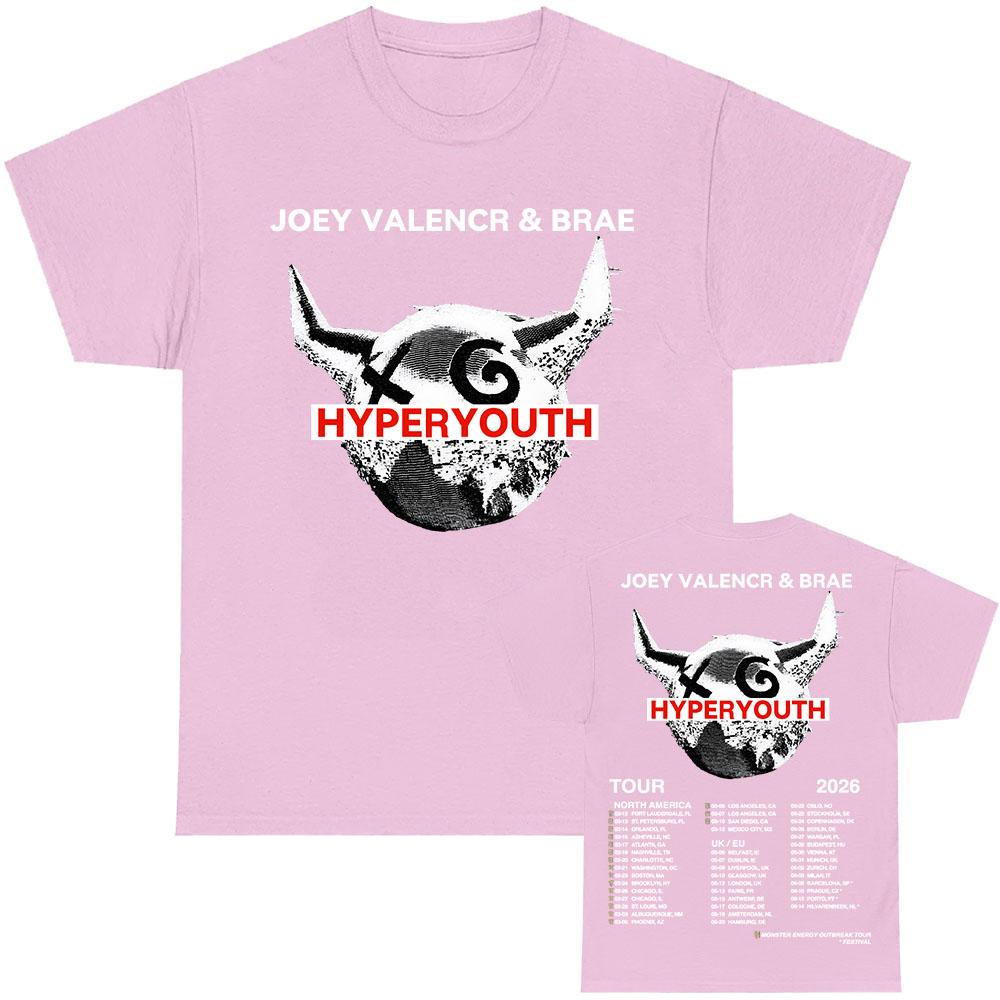 Hyperyouth JVB Tour 2026 T-shirt Rock Band JOEY VALENCE & BRAE Design Print Tshirts 100%Cotton O-neck Fashion Male Tees Unisex Shirt