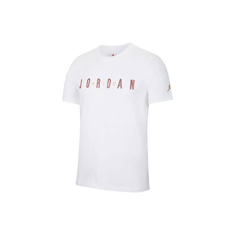 Jordan T Shirts Men's White/Metal Gold Crew Neck Moderate Straight Fit CN3331-100