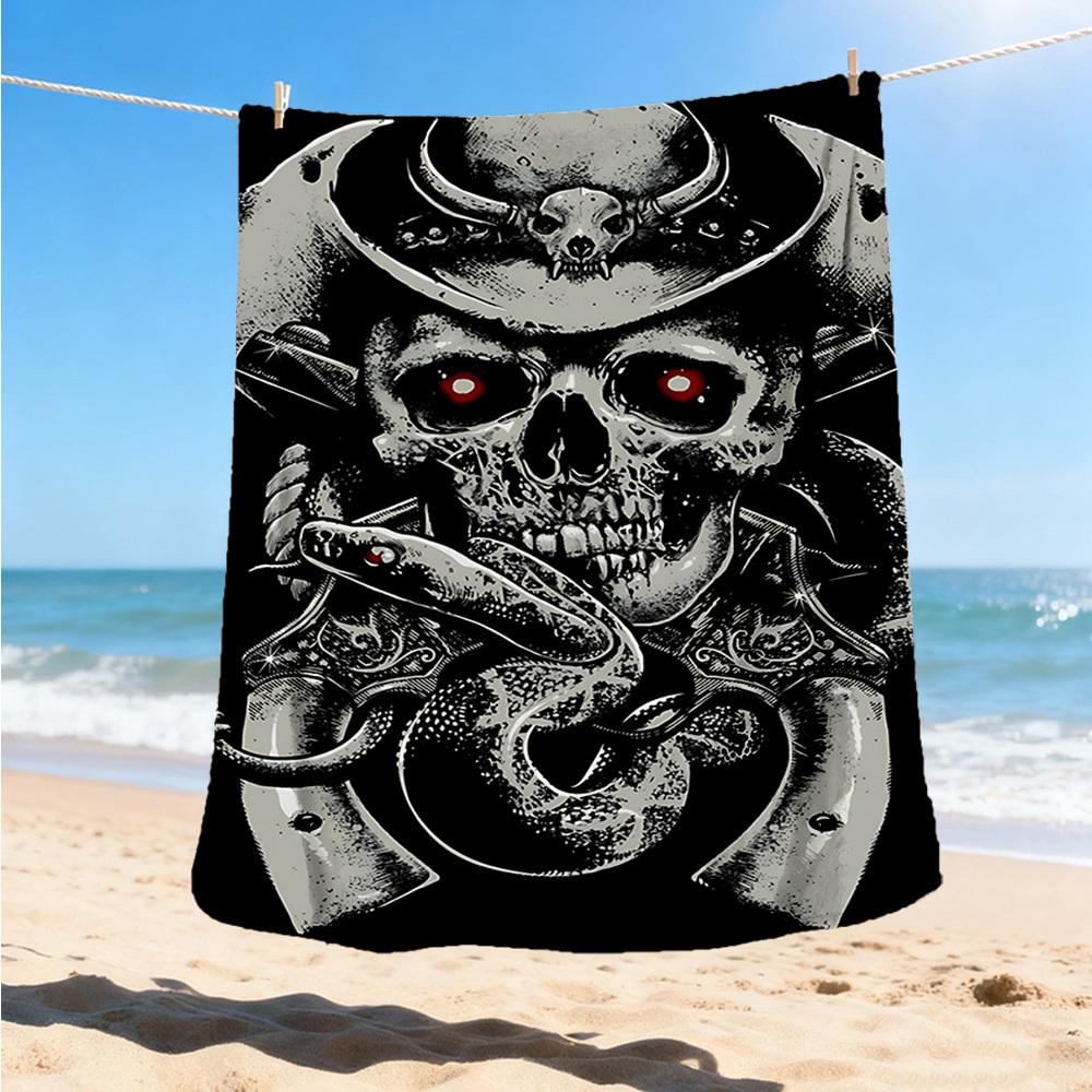 1pc Skull Snake Print Throw Blanket Polyester Fiber, Lightweight Flannel, Soft & Warm, All Season Use for Outdoor, Camping Digital Print