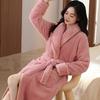 Женский длинный толстый халат из кораллового флиса, зимняя домашняя одежда, однотонный, сохраняющий тепло, утренний халат, простой дизайн, зимняя пижама