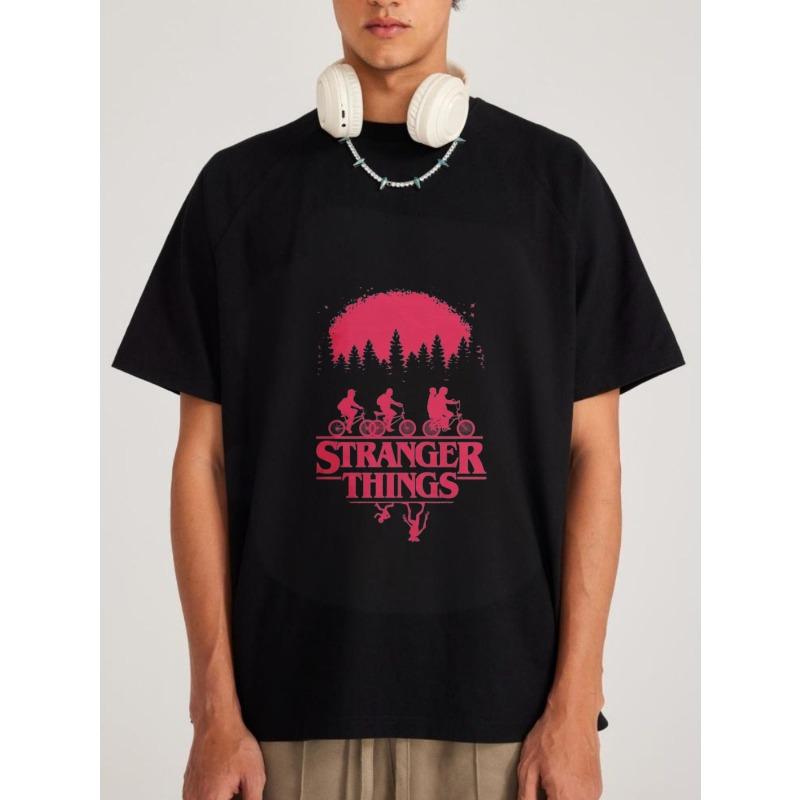 Футболка Stranger Things Белая с принтом леса и текста, для повседневной носки, для мужчин и женщин