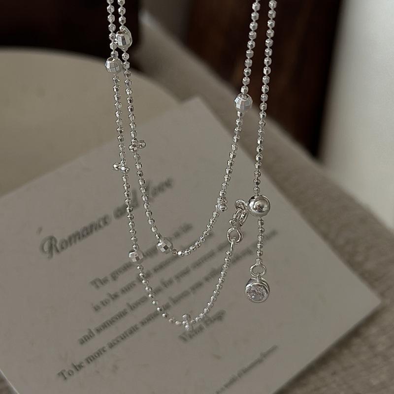 925 Sterling Silver Tassel Pendant Chain Necklace with Cubic Zircon Beads Trendy Long Chain Necklace for Women for Engagement