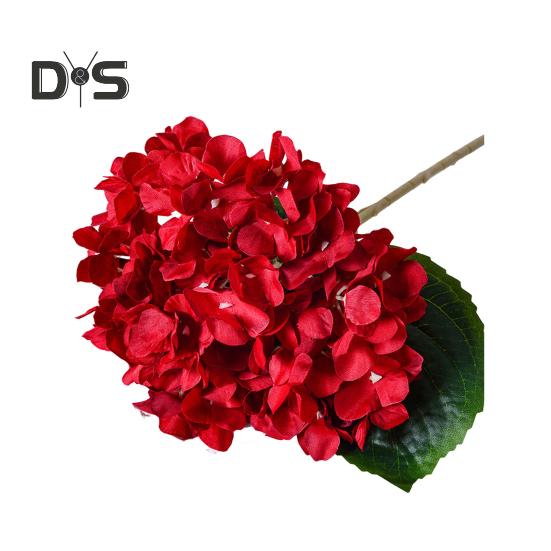 Artificial Hydrangea with Green Leaves Stem Realistic Fake Flower Wedding Home Office Table Centerpiece Faux Floral Branch Flower Arrangement