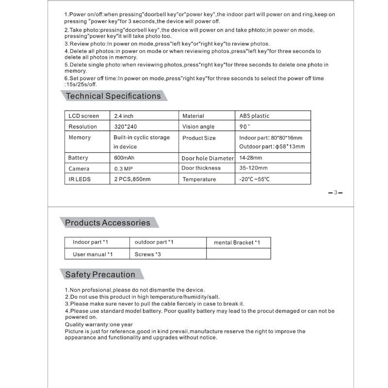 DD3 Door Hole Smart Camera Wifi Hd 2.4 Inch Home Visible Cat Eye Doorbell Smart Voice Phone Intercom Video Anti-Theft DoorbellAA