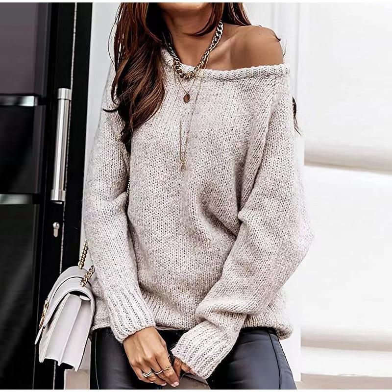 Autumn Women Casual Long Sleeve Sweaters Crew Neck Pure Color Soft Ribbed Knitted Oversized Loose Pullover