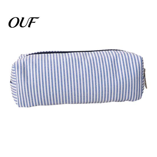 Stylish Pencil Bag for Office Striped Case, Large Capacity with Full-Opening Zipper Organizer, Lightweight Pen Case Commuters Durable Polyester