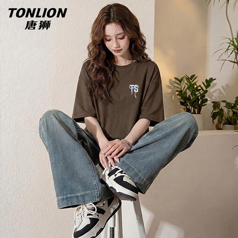 Женская повседневная футболка TonLion с коротким рукавом из чистого хлопка
