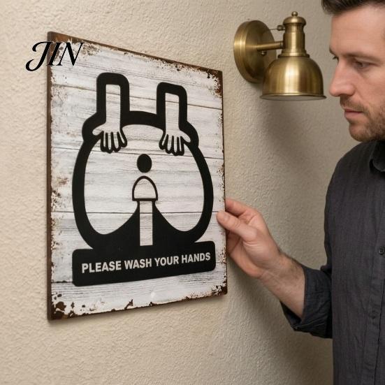 Vintage Metal Plaque Please Wash Your Hands Sign, Waterproof Rust-Proof Retro Bathroom American Country Style Decor Wall Decor, Distressed Art
