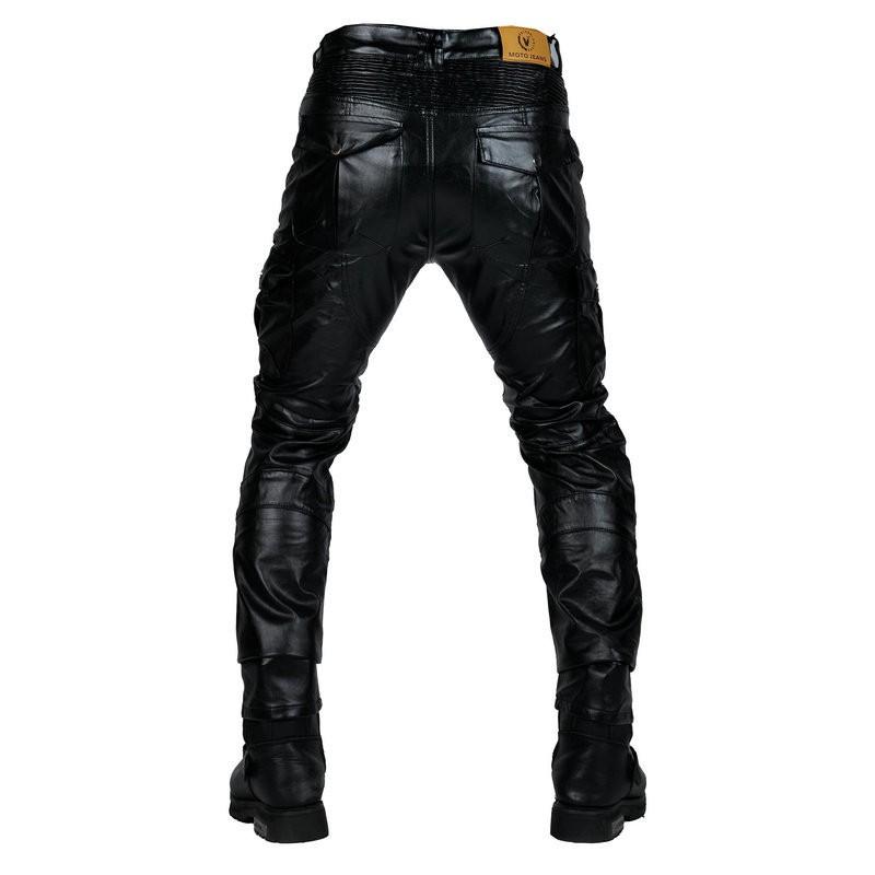 Motorcycle Riding Pants Mens PU Leather Windproof Waterproof Protective Gear
