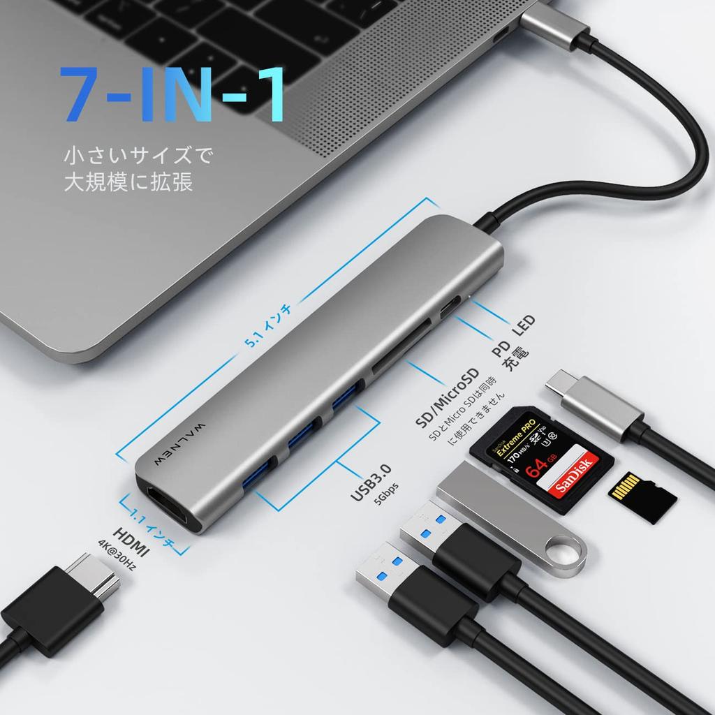 USB C Hub WALNEW Адаптер-конвертор USB Hub 4K Выход 100 Вт PD Порт для зарядки Концентратор Устройство чтения карт SD Адаптер-конвертор USB C HDMI Совместим с MacBook