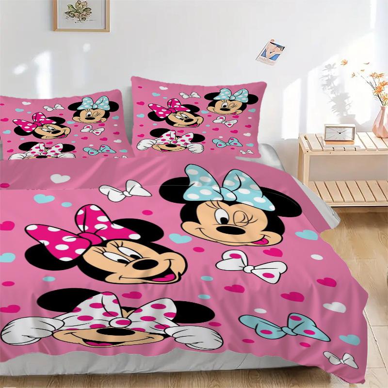 Minnie Mouse Hearts Bow Print 3Pcs Bedding Setduvet Cover With 2 Bedropillowcase Home Birthday Gift