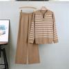 Spring and Autumn Fashion Unique Design V-neck Striped Knitted Set Women's Lazy Style Sweater Two Piece Set