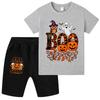 WA1649 Kids Boys Girls Halloween Owl Ghost Print Short Sleeves T-shirt Shorts Sets