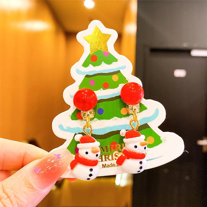 Рождественские детские серьги-клипсы без пирсинга, милые серьги с бахромой в виде оленя из мультфильма «Санта», серьги-подвески для девочек
