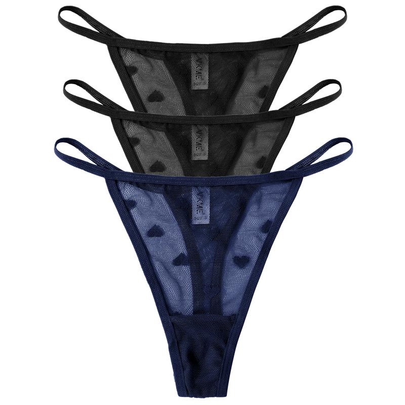 3 шт. Кружевные прозрачные трусики-стринги Женские сексуальные с низкой посадкой Бесшовное нижнее белье Сердце Прозрачные сетчатые трусики Интимное белье