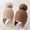 Winter Baby Beanie Hat With Earflap Fur Ball Winter Woolen Knitted Hats For Kids Outdoor Warm Girls Boys Ear Protection Cap