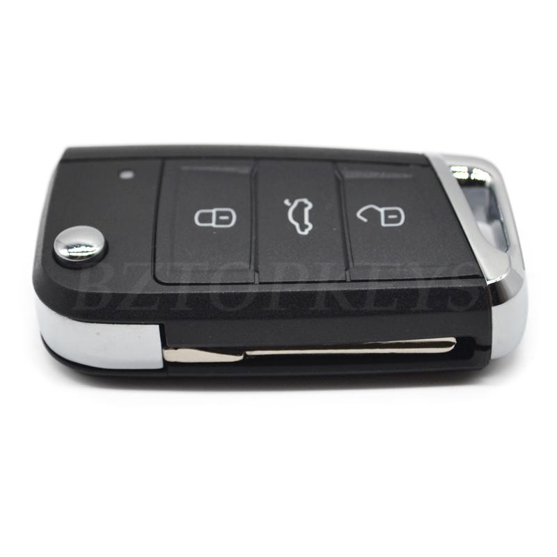 Folding key case blank cover HU66/HU162t 3button for VW Skoda MQB G TI Golf7 MK7 Seat Leon remote key shell