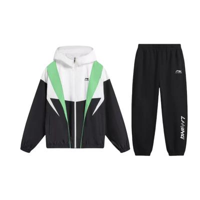 Li Ning Худи с вышивкой на молнии Модный повседневный спортивный костюм Унисекс костюмы Черный AFDU033-1+YKLU208-1