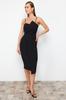 Women's Fashion New Dress Black Double Breasted Woven Evening Dress Evening Dress