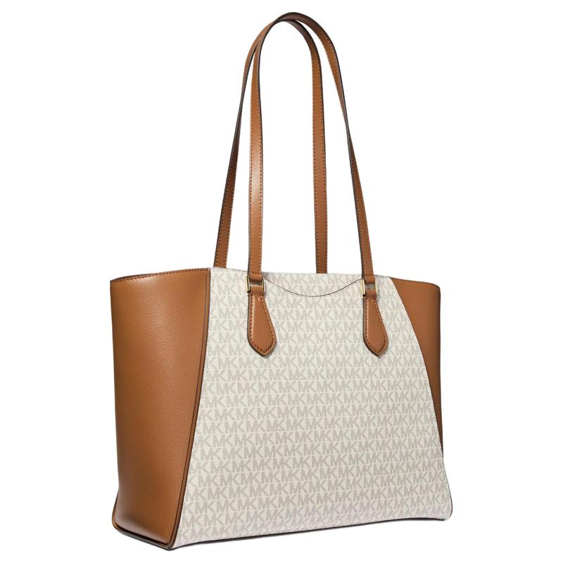 MICHAEL KORS shoulder bag TARYN Brand Print Logo Pendant Artificial Leather Tote Tote Shopping Hand Large Size Women's Vanilla White and Acorn Brown