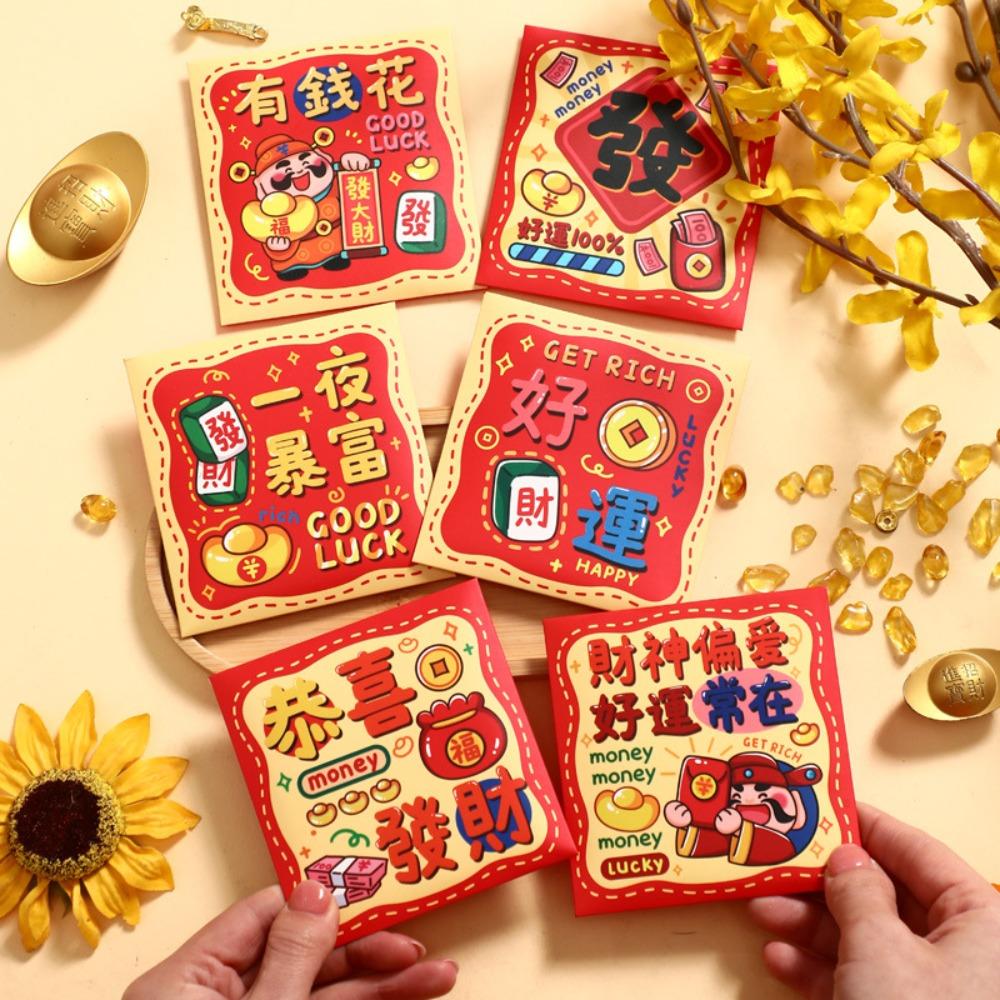 6Pcs Cartoon Chinese Snake Year Red Envelope New Year Money Envelope Spring Festival
