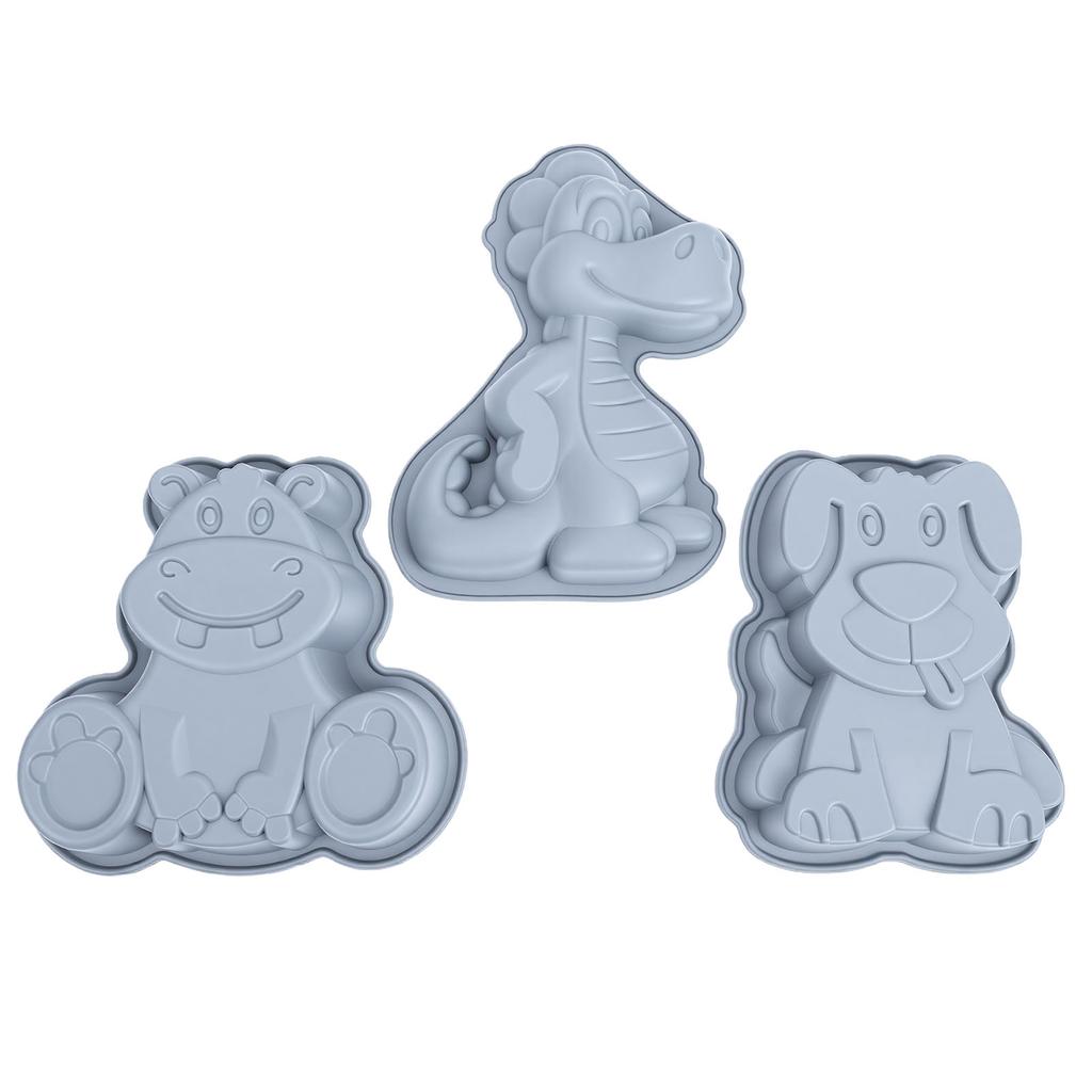 3pcs Cartoon Silicone Baking Mold Dinosaur Hippo Dog Shape Food Grade Non Stick Cute Cake Mold
