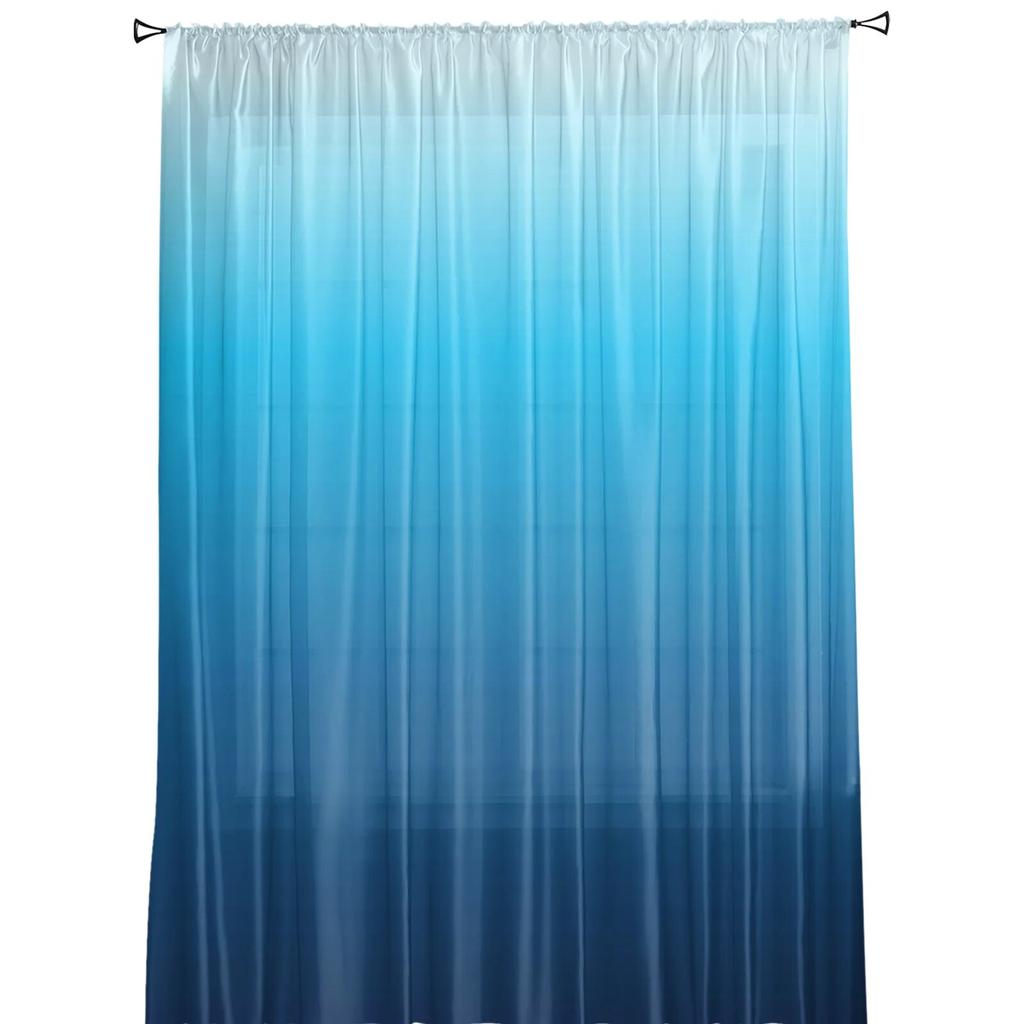 Синий градиентный занавес, тюль на окно для гостиной, спальни, кухни, украшения для окон, шторы