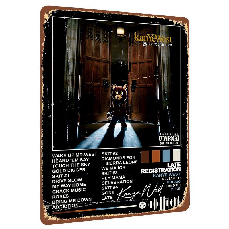 Kanye West Late Registration Album Cover Art Custom Metal Tin Sign Vintage Music Decor for Home Bar Wall Art