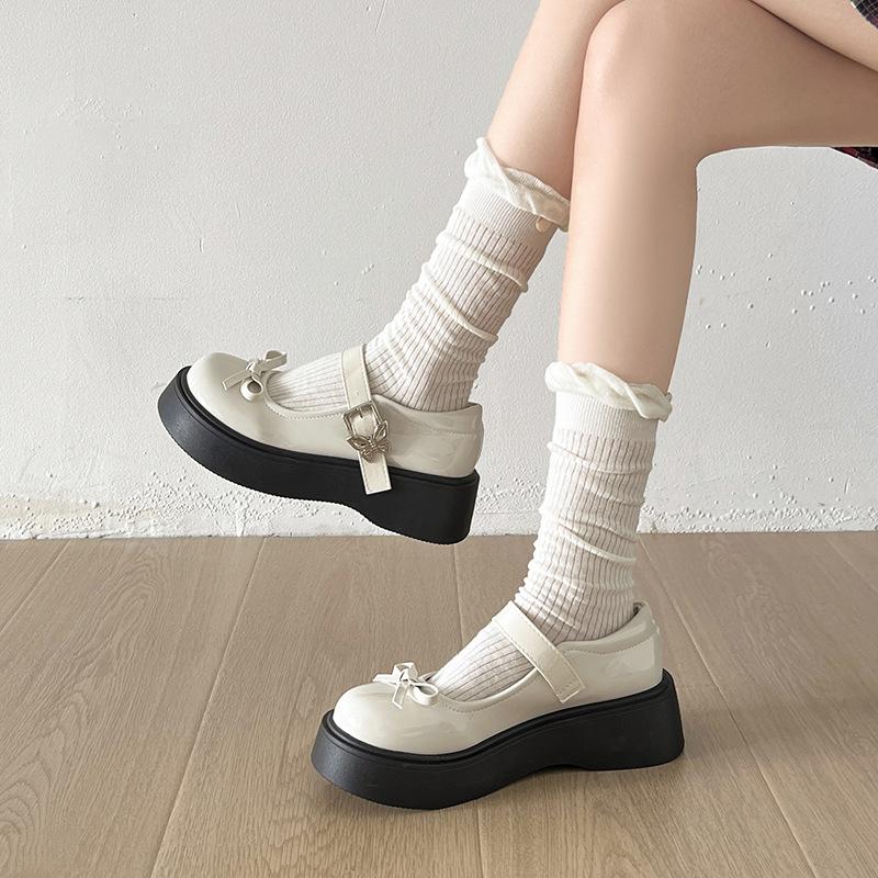 Черные ретро британский стиль платформа jk маленькие кожаные туфли женские 2025 новый летний юбка французские Мэри Джейн туфли