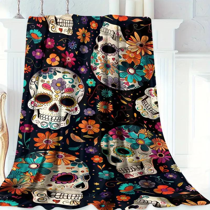 Vintage Day of the Dead Printed Flannel Blanket All Seasons Skull Digital Printed Blanket