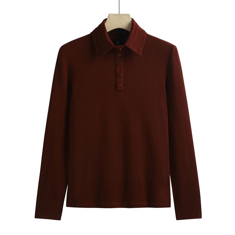 Женская модная футболка с отворотом из хлопка, удобная внутренняя одежда, модная женская футболка с длинными рукавами, нижняя рубашка, облегающий топ