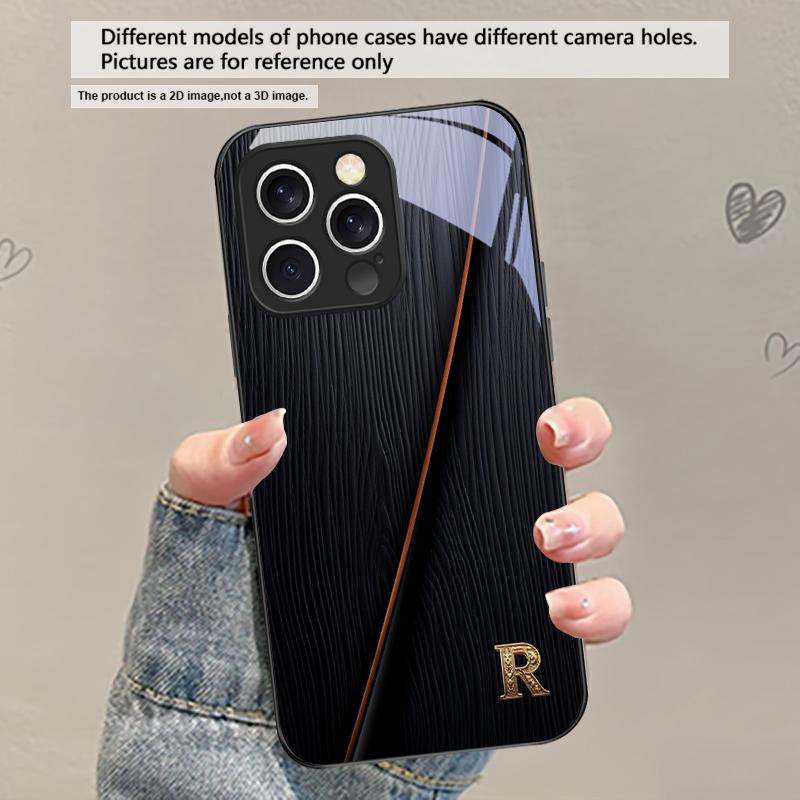 Элегантные буквы 'S M R' Для iPhone 17 Air 16 E 15 Plus 14 Pro Max 13 12 mini 11 5 6 7 8 Plus XR XS Max SE Черный Стеклянный Чехол для Телефона