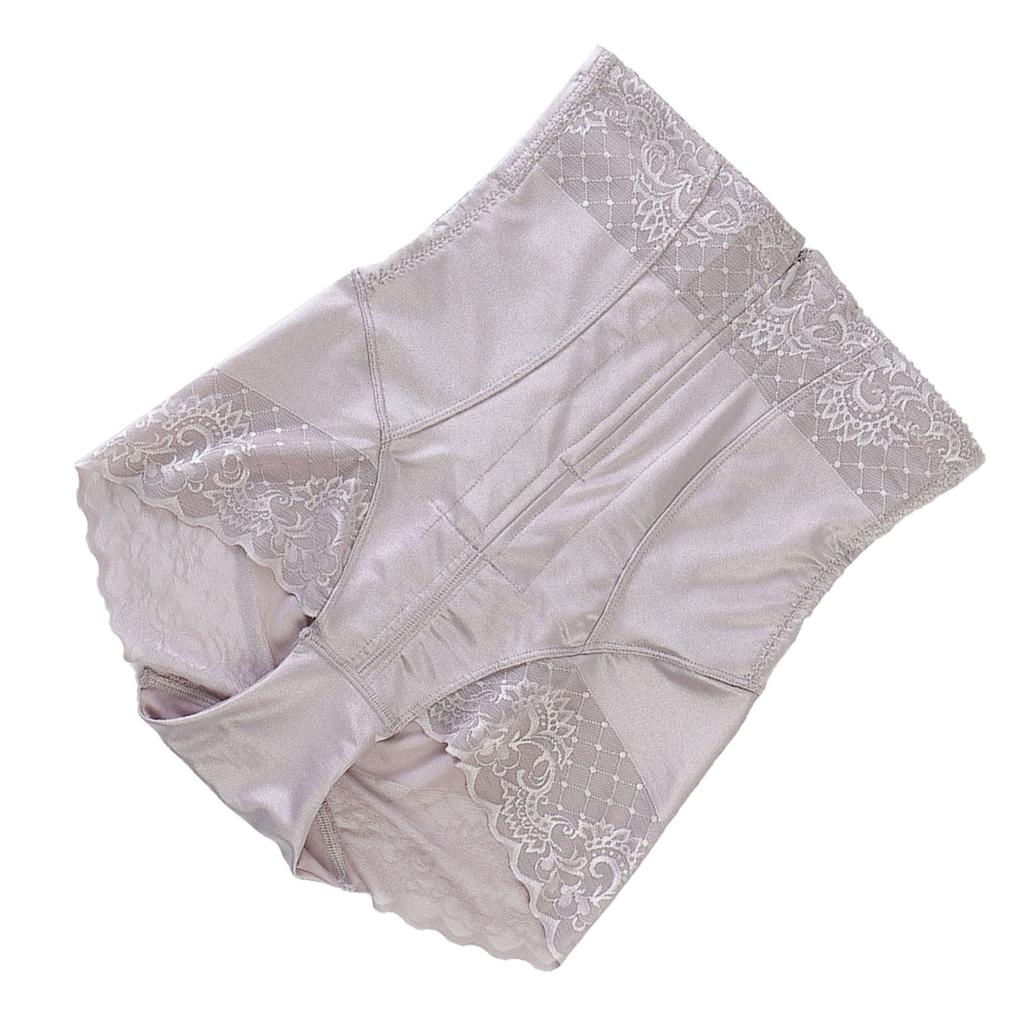 Women Postpartum High Waist Abdominal Compression Corset Underwear Zipper Lace Hip Lift Shaper Panties Silver Purple L