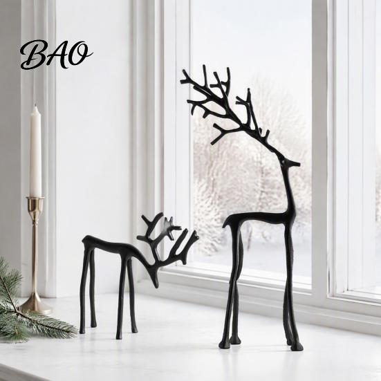 Tabletop Christmas Decor Reindeer Statue, Small Deer Sculpture Figurine, Modern Elegant Creative Holiday for Tabletop, Mantel, Living Room,