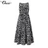Celmia Летнее женское свободное праздничное длинное платье с леопардовым принтом без рукавов, элегантное повседневное свободное платье трапециевидной формы большого размера