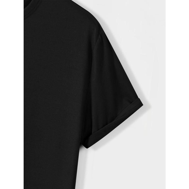 Европейские размеры Мужская футболка с принтом букв, короткий рукав - Текст Повседневная летняя с круглым вырезом Футболка Подходит для повседневной носки, вечеринок и офисных нарядов