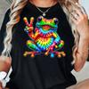 Fashion Women Etiquette Flower Colorful Frog Print T Shirt Funny Casual O-neck Short Sleeves T-shirt Summer Female Tee Shirt