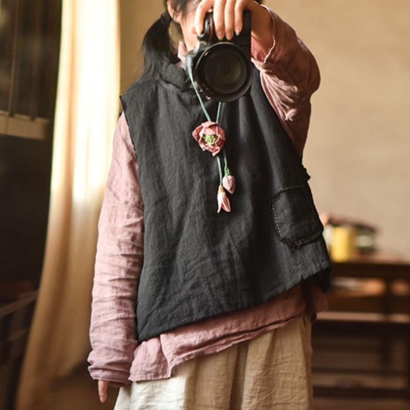 Johnature Женские однотонные льняные жилеты, винтажные пальто, лоскутные осенние плюс хлопковые теплые жилеты в китайском стиле