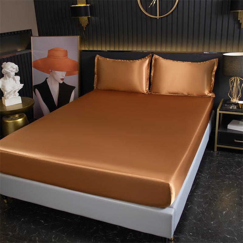 Satin Sheets Fitted Sheet Solid Color Rayon Mattress Cover Elastic Band Bed Sheet King 200x200 200x220 No Pillowcase Beddings