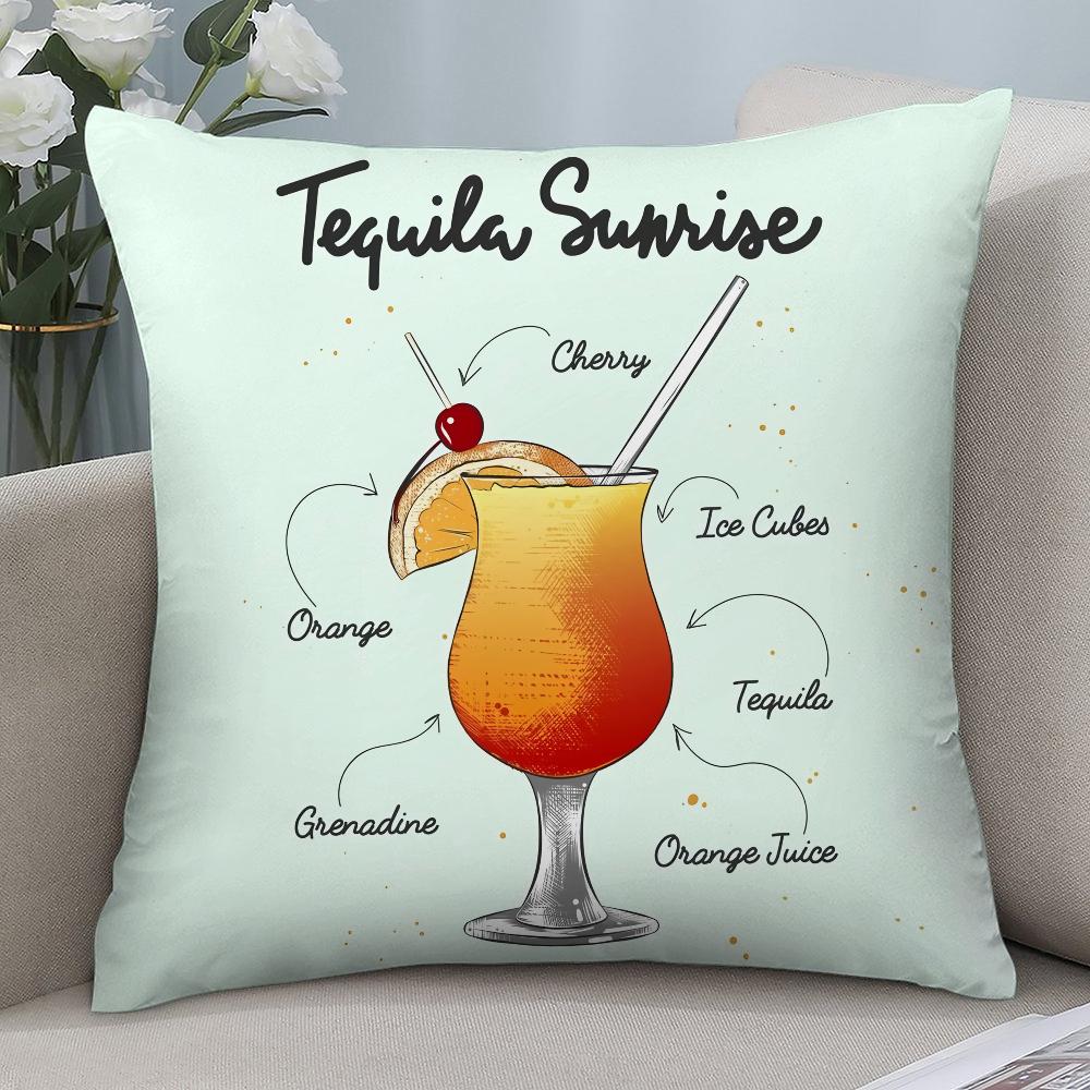 Tequila Sunrise Cocktail Pillow Case Short Plush Pillow Covers Sofa Decorative Gift Home Double-sided Printing Cushion Cover