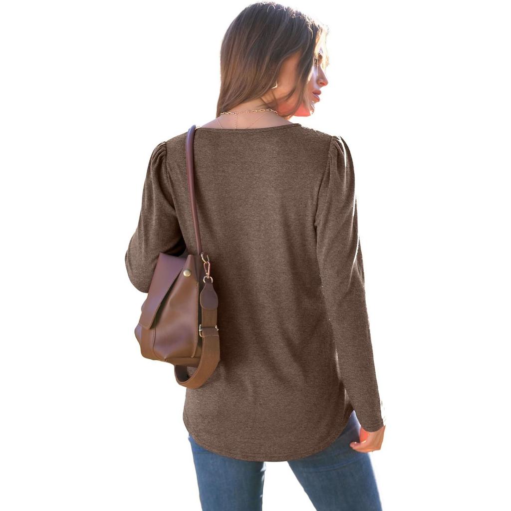 GMXIA Футболка женская с длинным рукавом и круглым вырезом в полоску, однотонная, осенне-зимняя