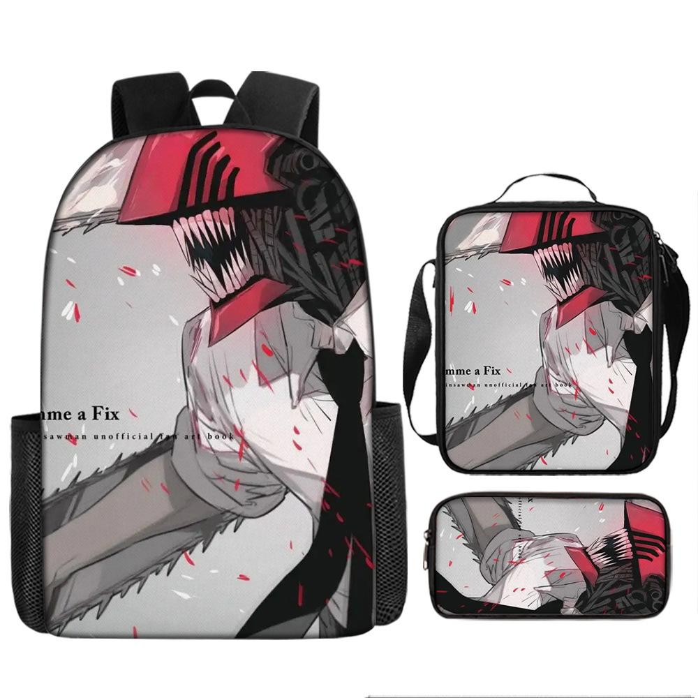 Chainsaw Man Anime Peripheral Backpack Set, Lightweight Large‑Capacity School Bag With Pencil Pouch, Casual Anime Daypack For Middle School Boys Girls