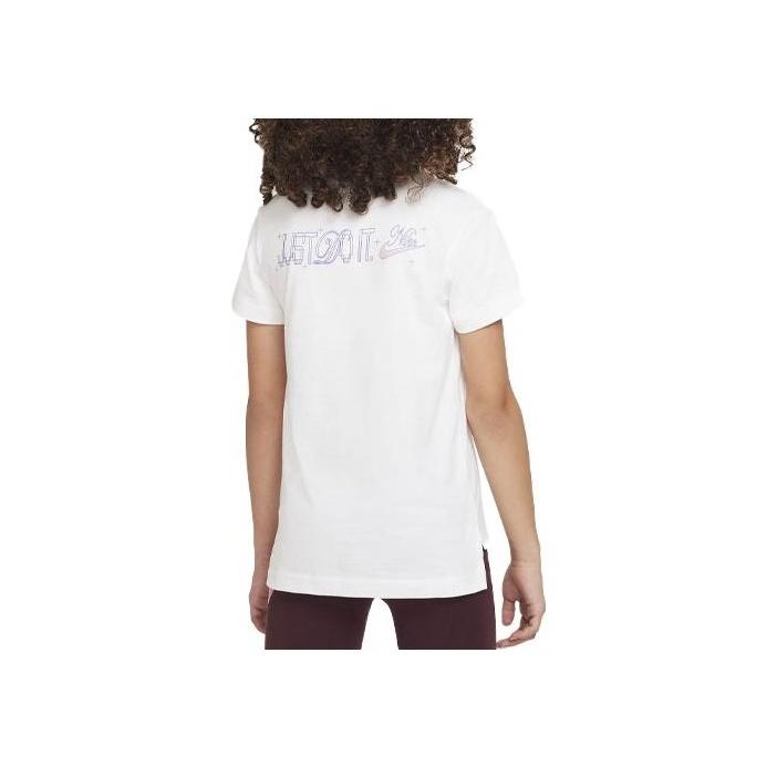 Nike Спортивная одежда с буквенным принтом, рисунком из мультфильмов и аниме, круглым вырезом, спортивная футболка с коротким рукавом, детские топы, белые DX1706-100