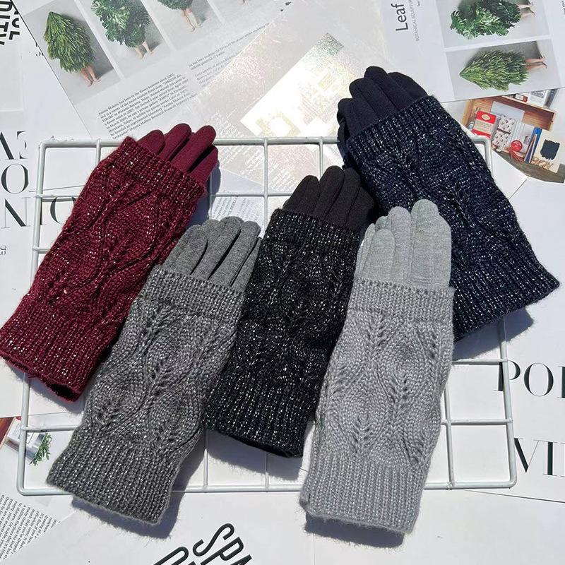 Двухкомпонентные женские перчатки, теплые и морозостойкие перчатки для путешествий на открытом воздухе с сенсорным экраном, флис, не промокающий, трикотажные перчатки с двойным отверстием