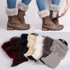 Womens Crochet Knit Fur Trim Leg Warmers Cuffs Toppers Boot Sock Winter Foot Socks