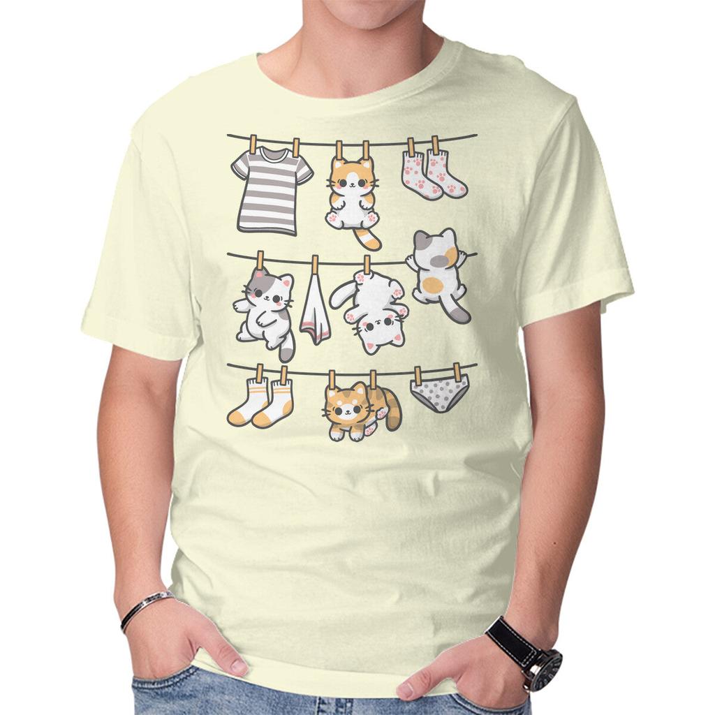 Unisex Crew Neck T-Shirt Kitten Laundry Day Graphic Short Sleeve Casual Tee
