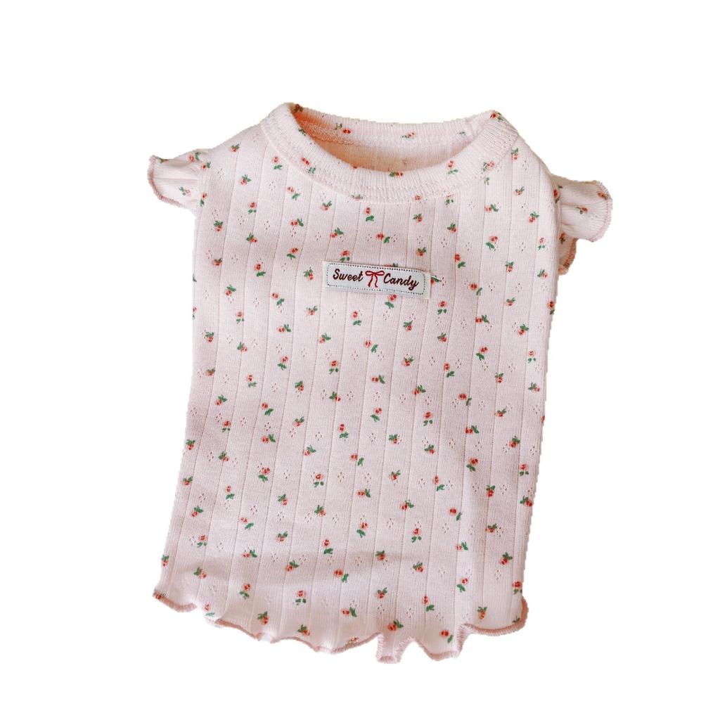 Pet Thin Floral Flying Sleeve T-shirt Small Dog Cat Spring Vest Dog Dresses for Small Dogs Puppy Clothes