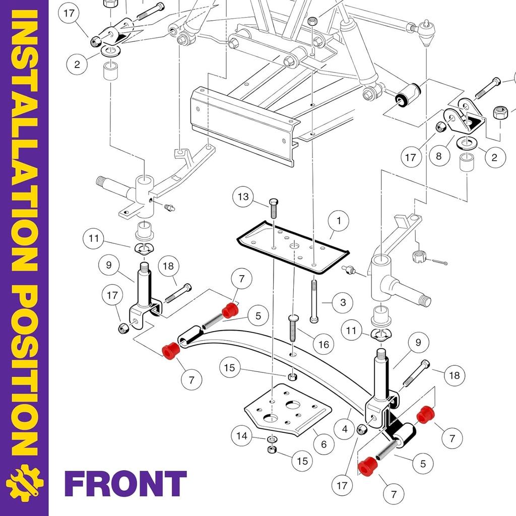 Комплект втулок рессоры спереди и сзади для Club Car DS, полиуретановые втулки рессоры и рукава для гольф-кара с 1981 года выпуска, 1012303 1015583