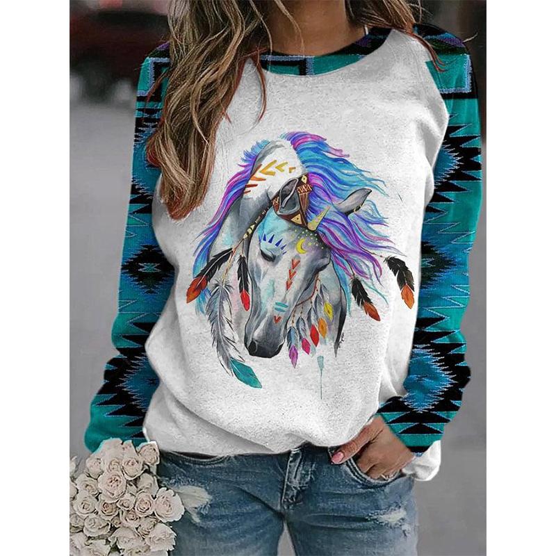 Осенние толстовки с лошадьми, толстовки с 3D-принтом животных, женская мода, длинный рукав, толстовка Y2k, свободные пуловеры, топы, женская одежда